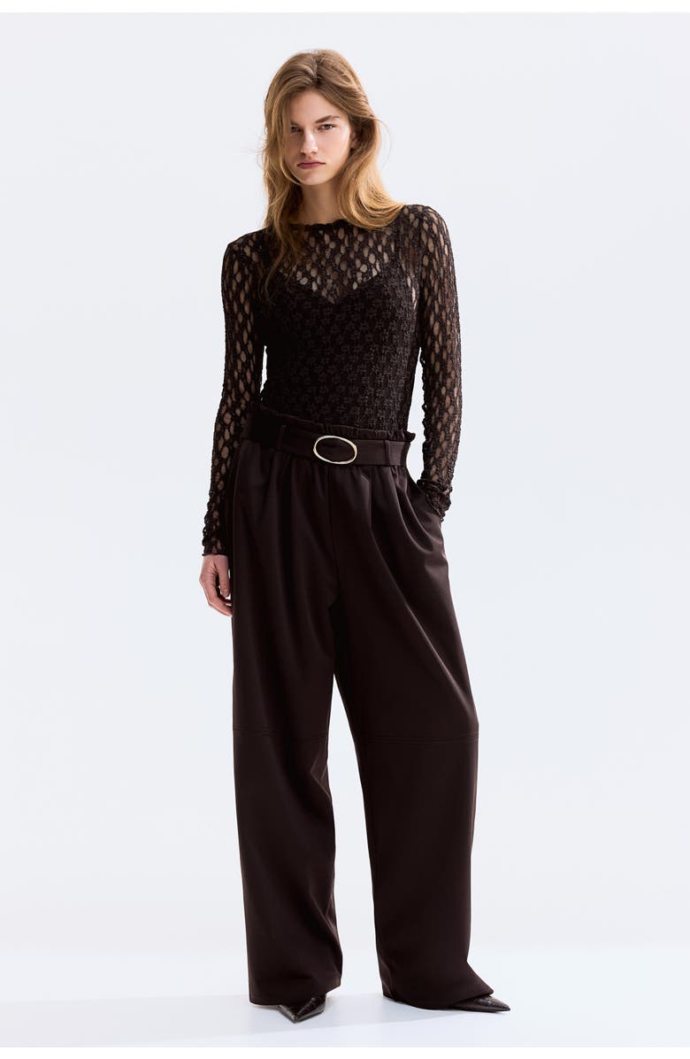 H&M Belted Trousers, Alternate, color, Dark Brown