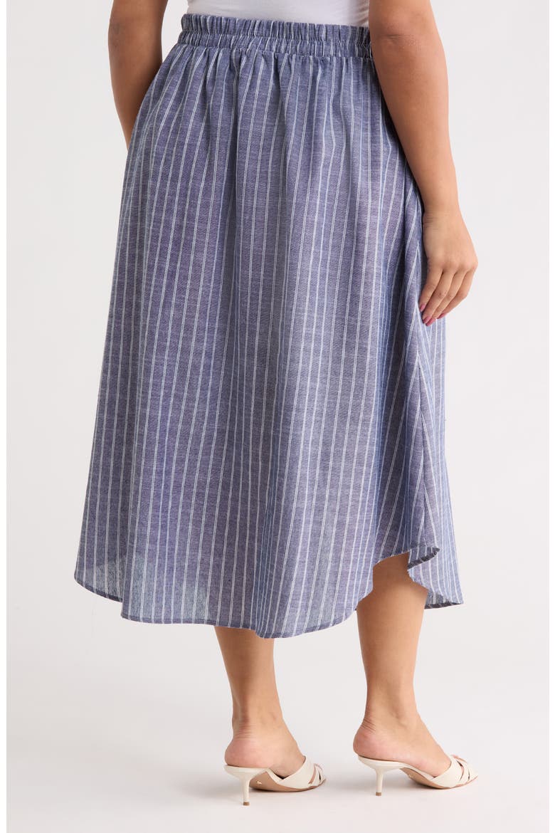 Stripe Tie Waist Linen Blend Midi Skirt, Alternate, color, DENIM