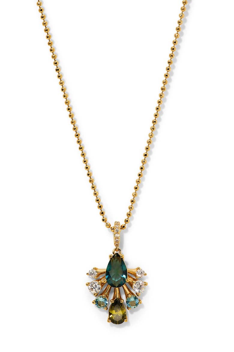 Hera Glass and Cubic Zirconia Fan Pendant Necklace, Main, color, GOLD