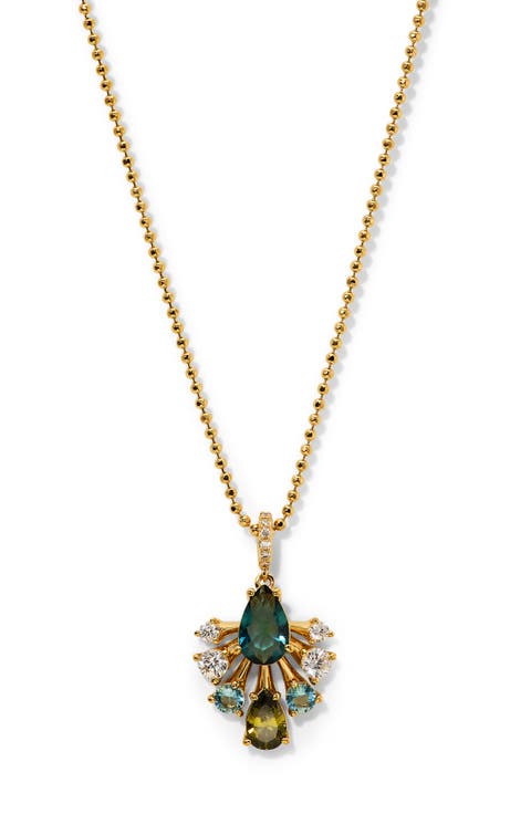 Hera Glass and Cubic Zirconia Fan Pendant Necklace