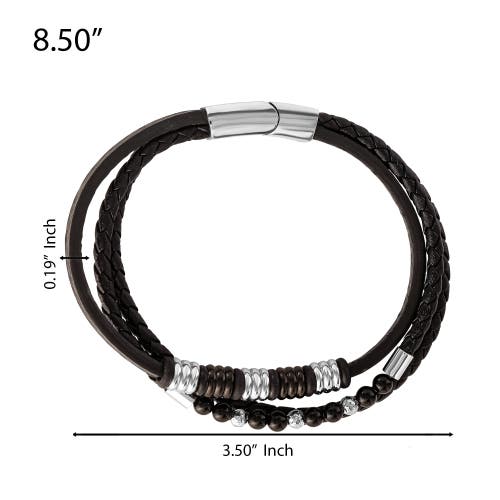 Lucky Brand Stainless Steel Triple Row Black Cord Bracelet In Gold