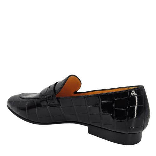 Madison Maison Flat Croc Embossed Loafer In Black