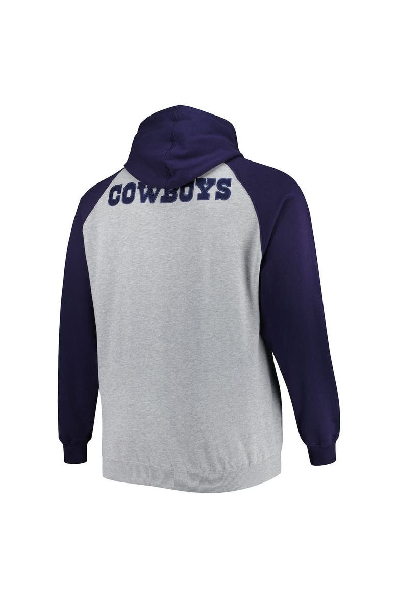 Men's Heather Gray Dallas Cowboys Big & Tall Fleece Raglan Full-Zip Hoodie Jacket, Alternate, color, Heather Gray