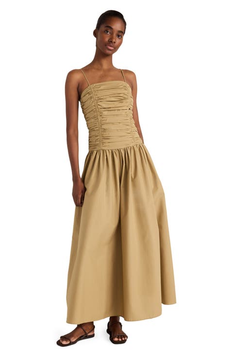 Organic Cotton Poplin Ruched Bodice Dress