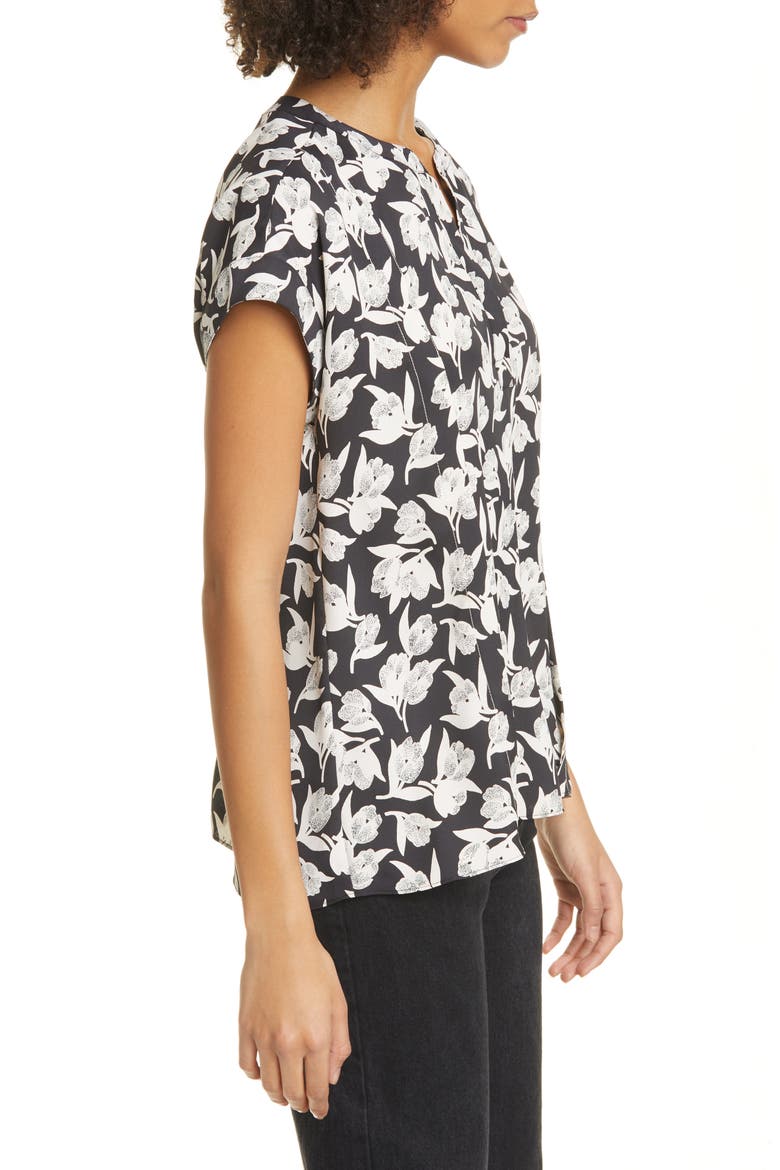 Solace Floral Print Split Neck Top, Alternate, color, CAVIAR