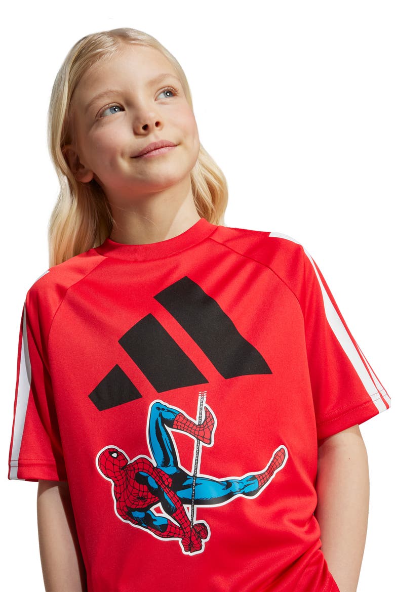 Kids' x Marvel Spider-Man Recycled Polyester T-Shirt, Alternate, color, PURRUB/WHI