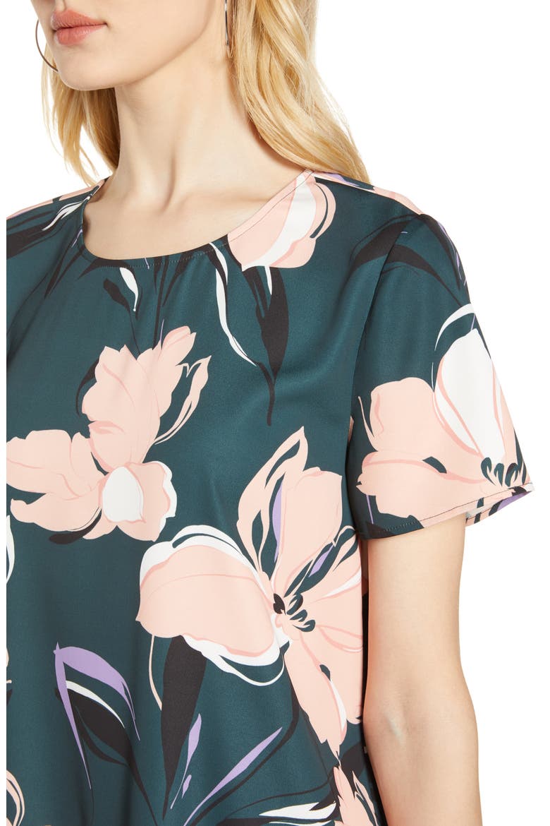 Short Sleeve Ruffle Hem Dress, Alternate, color, GREEN FLORAL