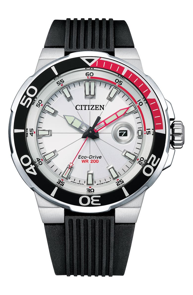 Citizen Eco-Drive Faux Leather Strap Watch, 47mm, Main, color, 