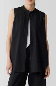 Eileen Fisher Sleeveless Organic Cotton Band Collar Shirt