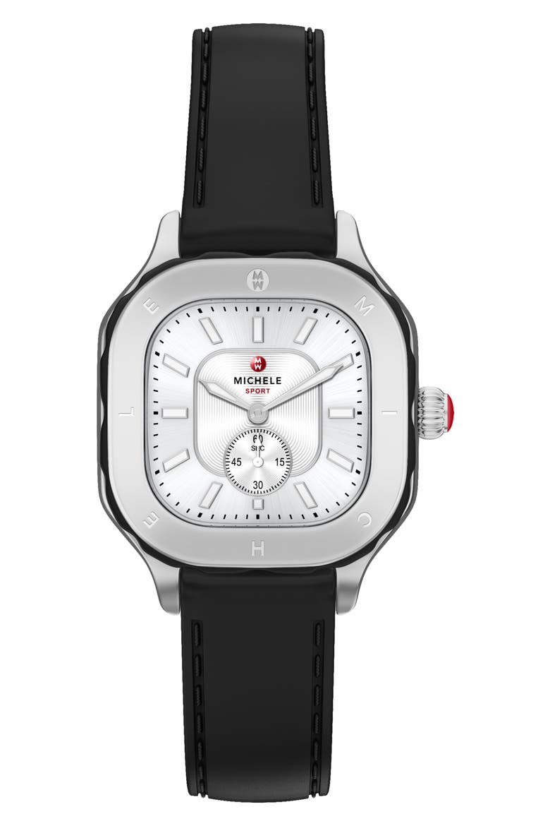 Meggie Sport Chalk Silicone Strap Watch, 33mm, Main, color, BLACK/ SILVER