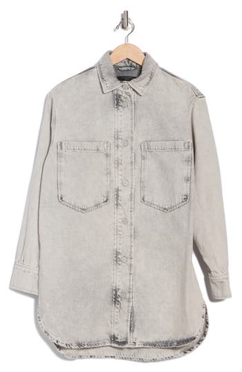 Allsaints Lily Denim Shacket Dress In Snow Grey
