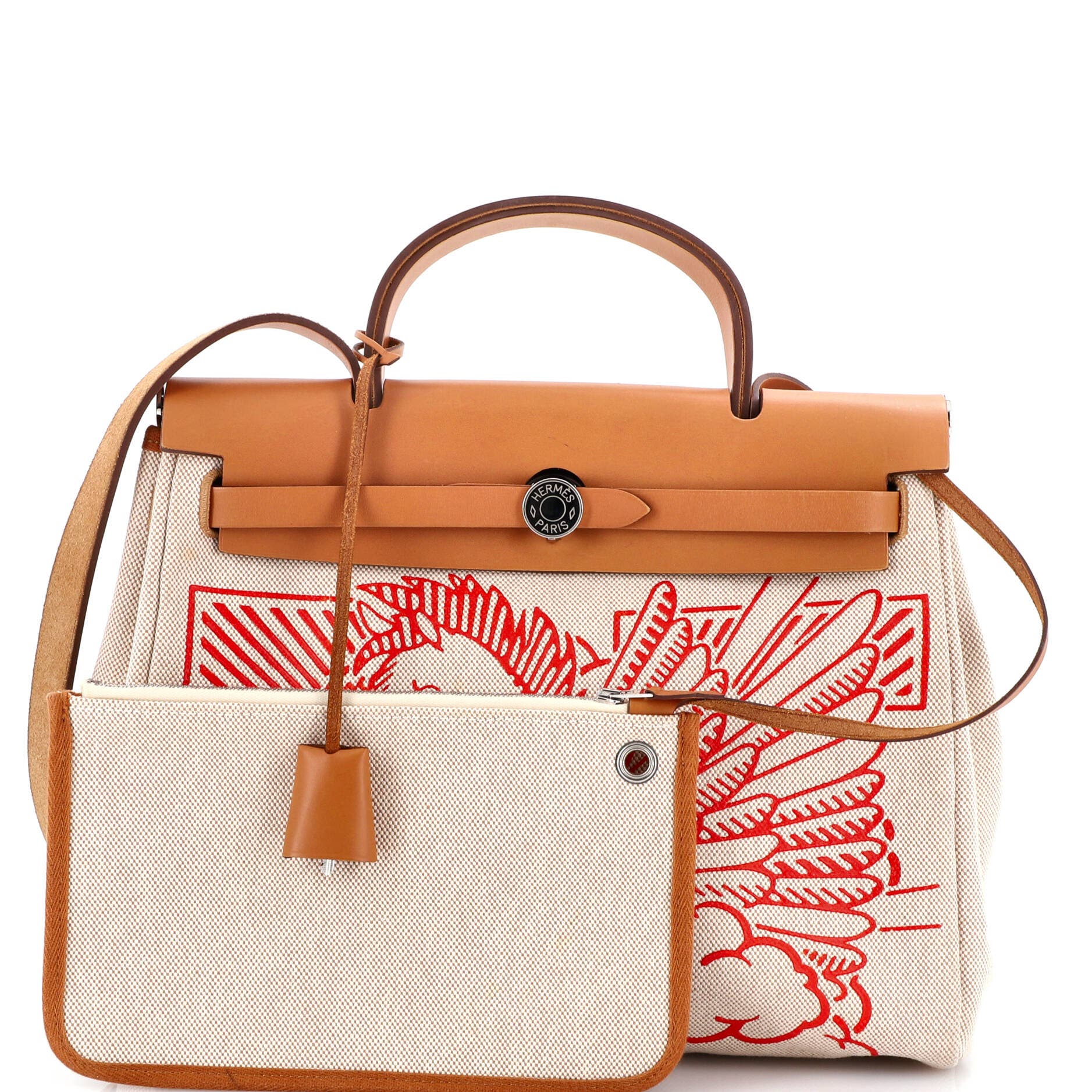 Pre-Owned Hermes Herbag Zip Pegase Pop Toile and Leather 31, Alternate, color, Ecru