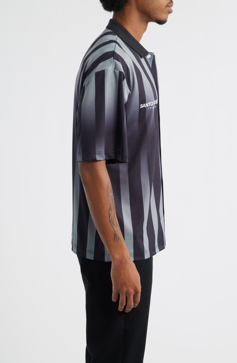 SANTO STUDIO Team Stripe Short Sleeve Button-Up Shirt, Alternate, color, Black