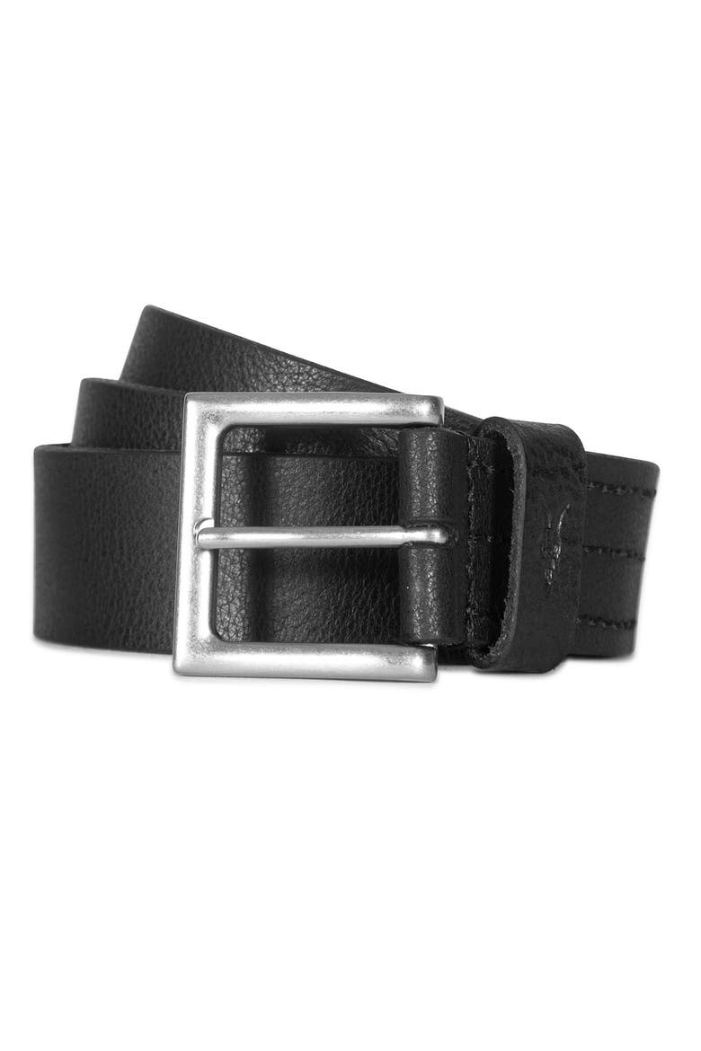 Stitched Leather Belt, Main, color, BLACK