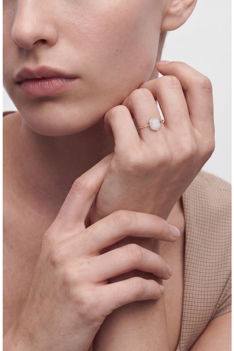 Moonstone Hexagon Ring, Alternate, color, WHITE/ GOLD