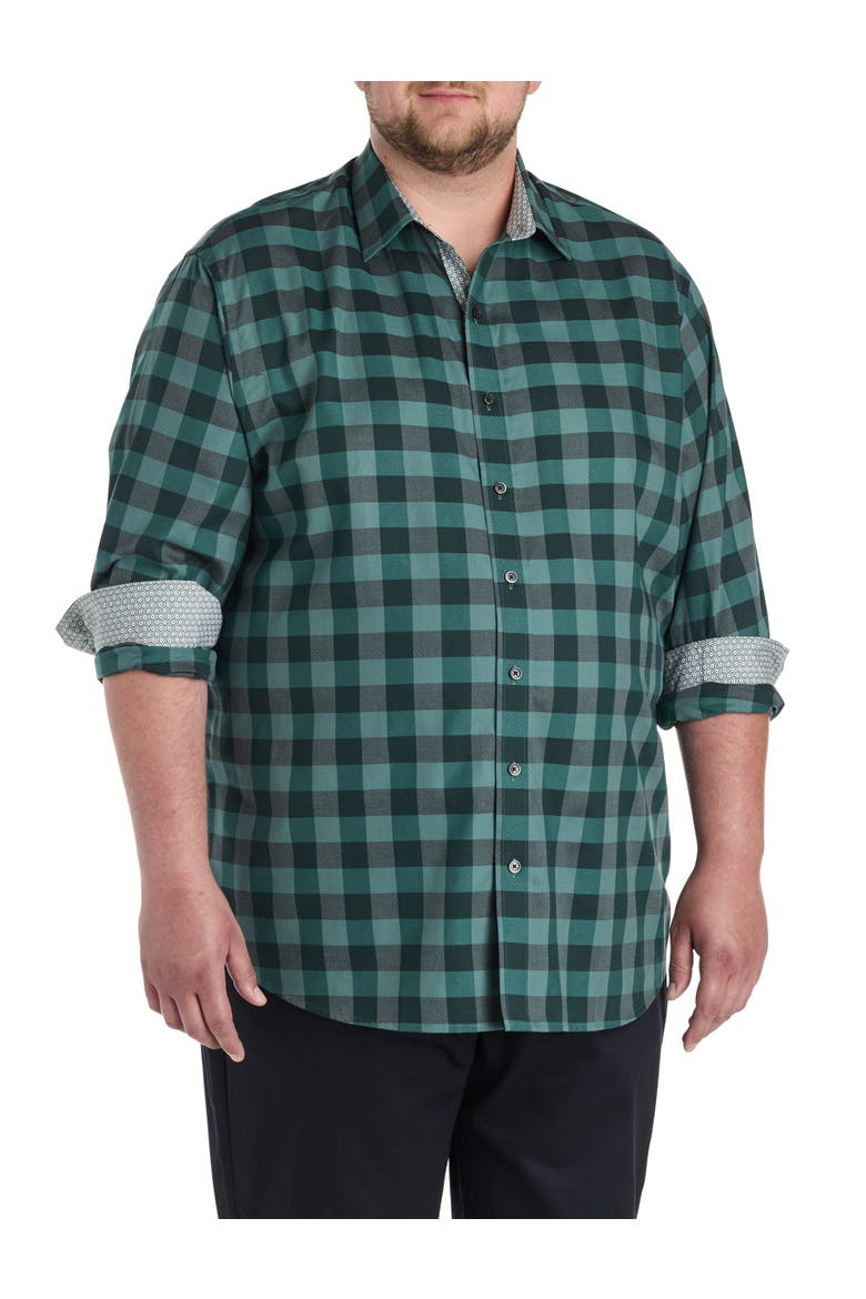 Big & Tall Plaid Sport Shirt, Main, color, GREEN