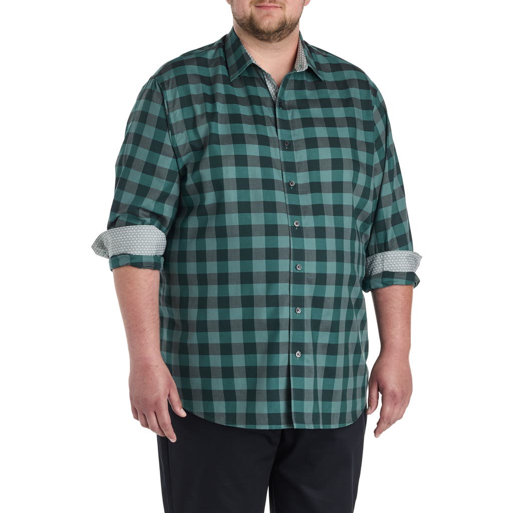 Synrgy By Dxl Big & Tall Plaid Sport Shirt In Green