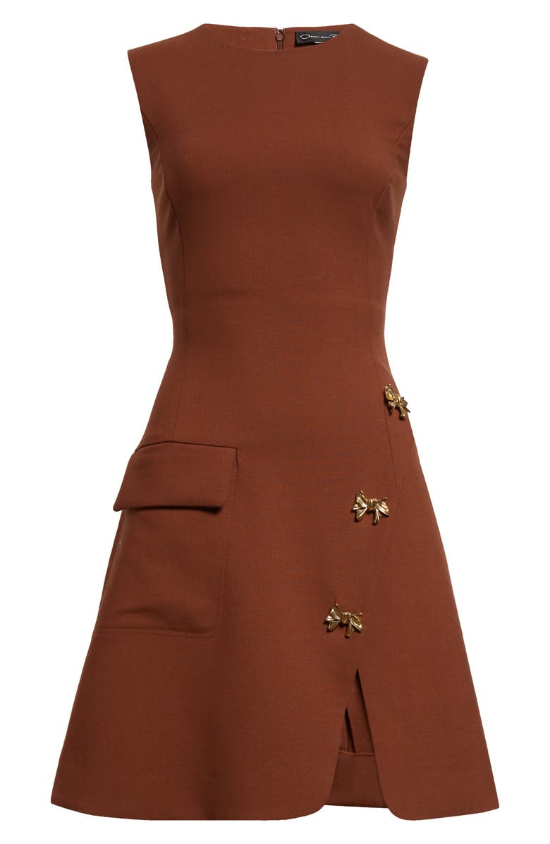 Oscar de la Renta Bow Detail Stretch Wool Blend Dress, Alternate, color, Cocoa