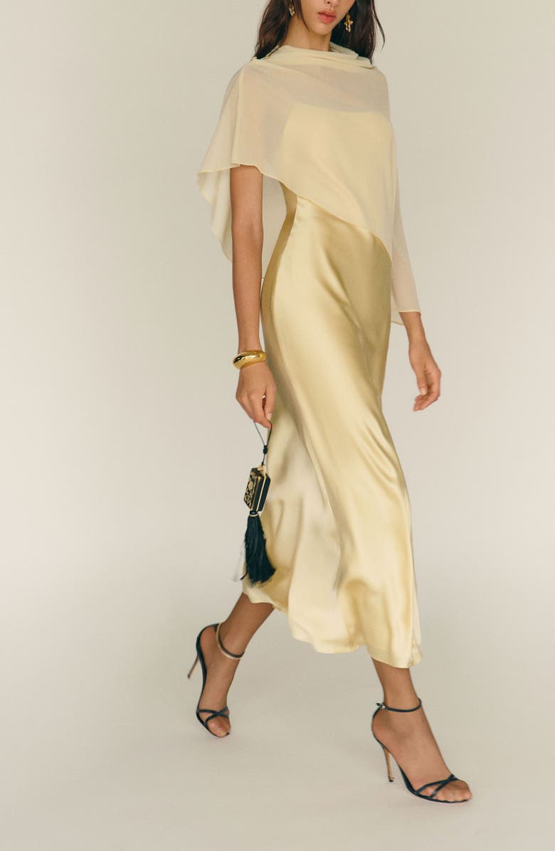 Reformation Lilibeth Cape Silk Maxi Dress, Alternate, color,