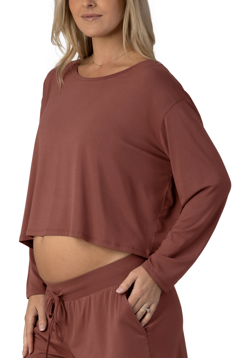 Aria Casual Long Sleeve Cropped Top, Alternate, color, Redwood