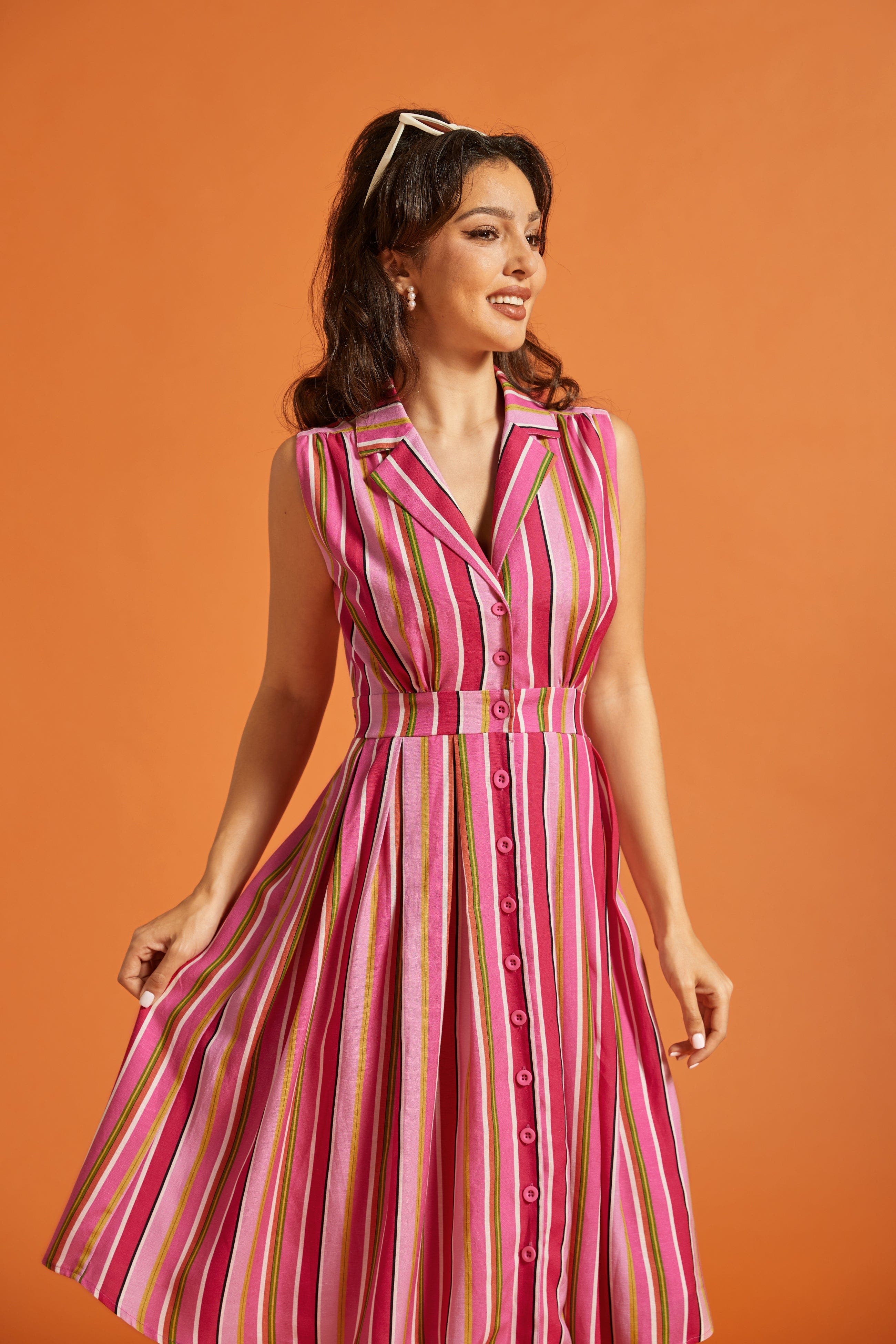 modcloth community brunch shirt dress The Carousel Cutie in Pink Taffy Stripe, Size S DD25-30 bursting with vibrant stripes Mens Slim Fit Black Dupenny Size:US 14.5-15/UK 14