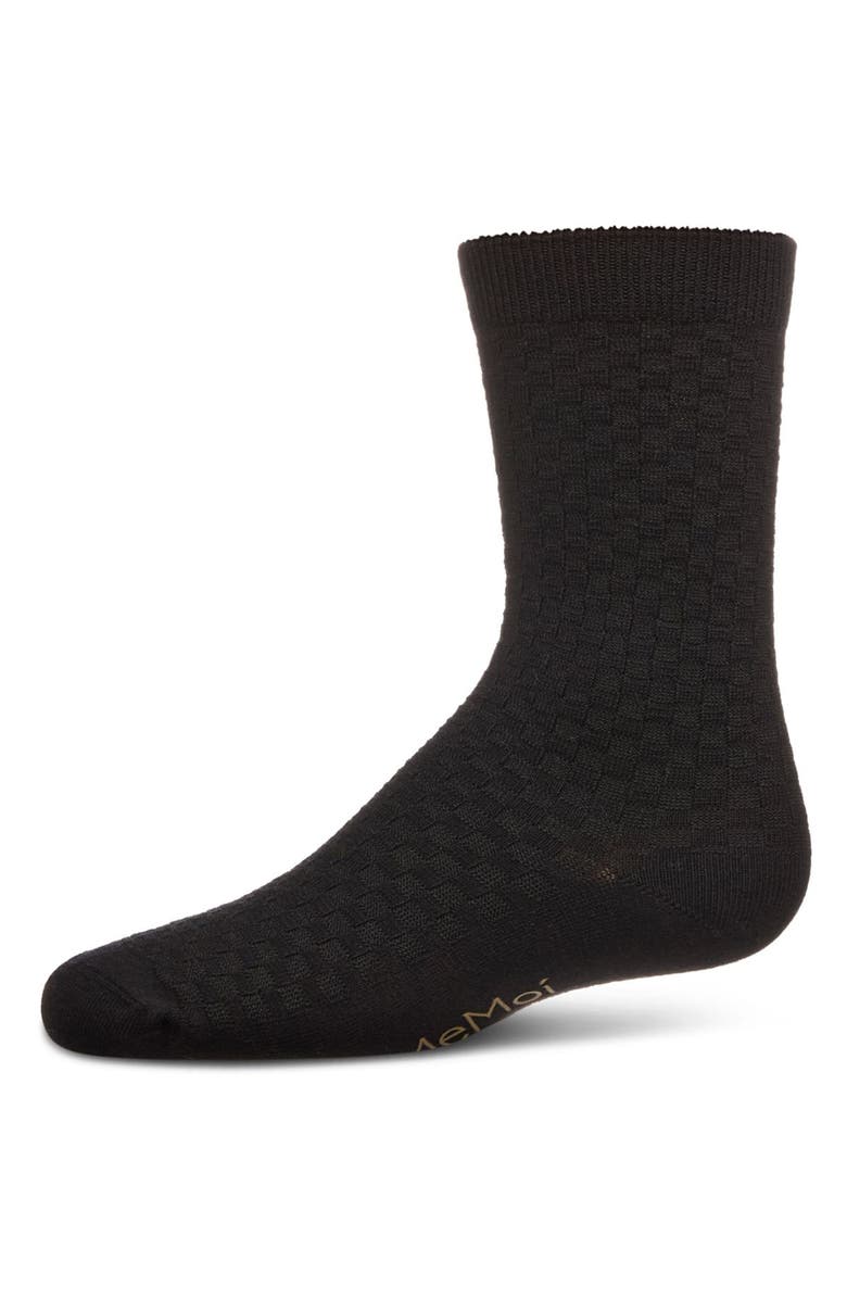 MK-145 Boys Basket Weave Patterned Combed Cotton Crew Socks, Main, color, Black