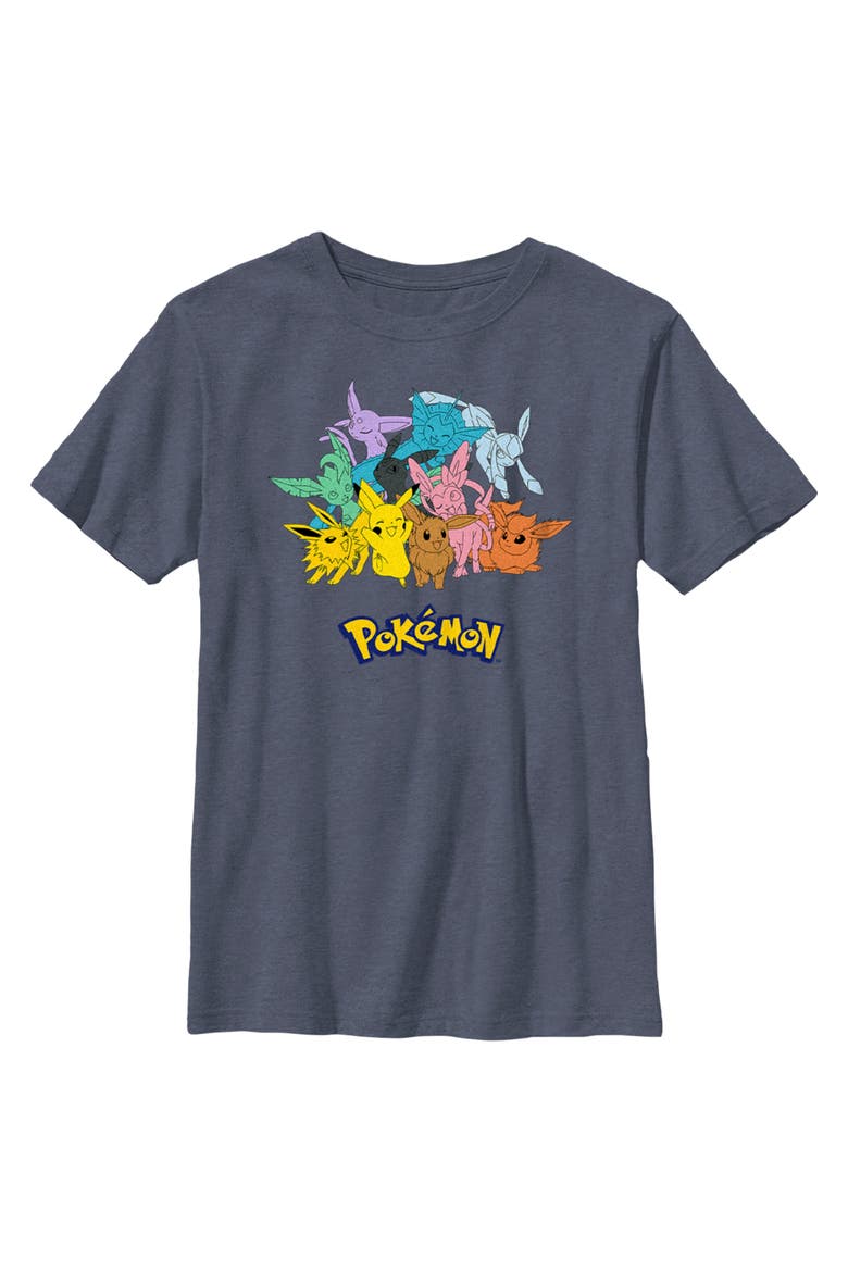 Boy's Pokemon Pikachu and Eeveelutions Logo  Graphic T-Shirt, Main, color, Navy Blue Heather