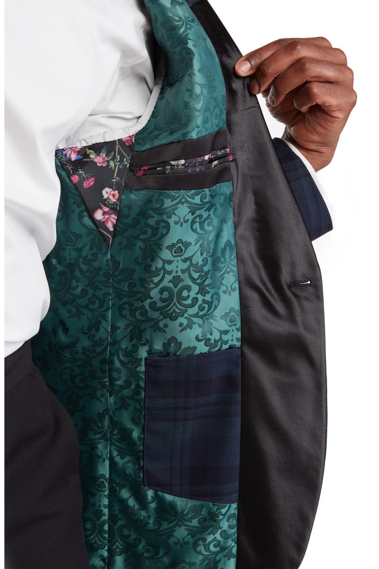 Blackwatch Plaid Satin Shawl Collar Jacket, Alternate, color, NAVY