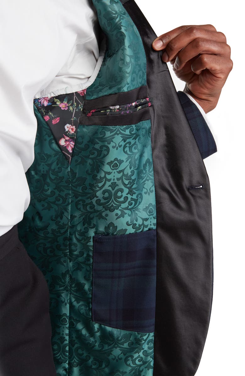 SAVILE ROW CO Blackwatch Plaid Satin Shawl Collar Jacket, Alternate, color, Navy