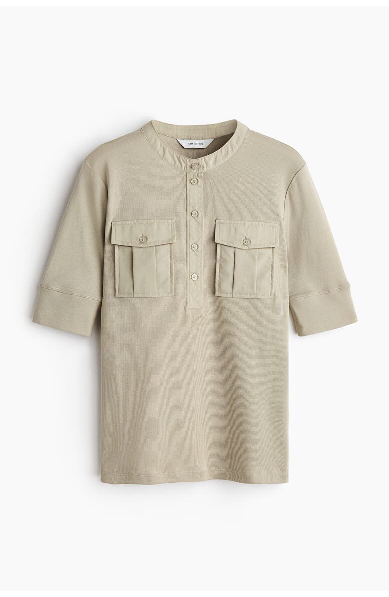 H&M Pima cotton henley shirt, Main, color, Beige