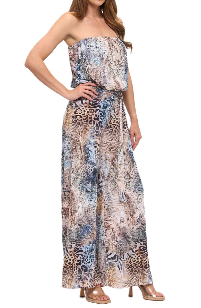 O.L. Printed Strapless Wide Leg Jumpsuit, Alternate, color, Multi