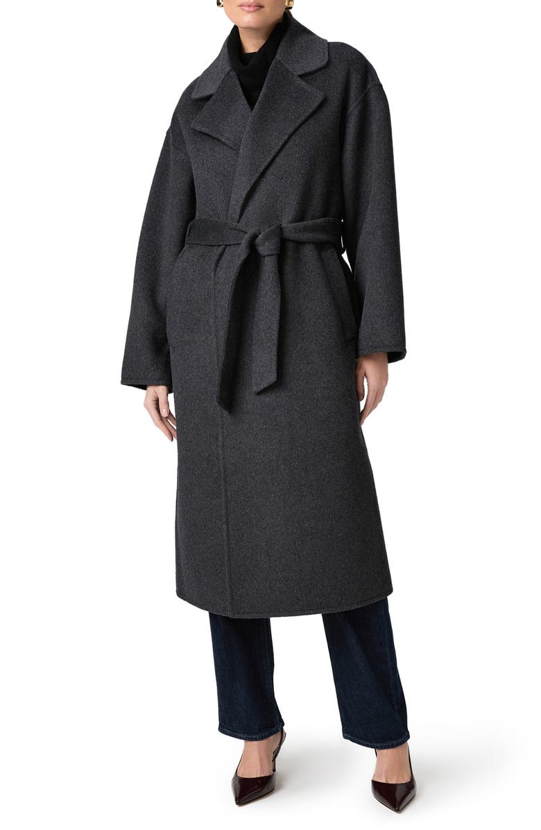 PAIGE Connery Belted Wool Blend Longline Coat, Main, color, Dark Charcoal
