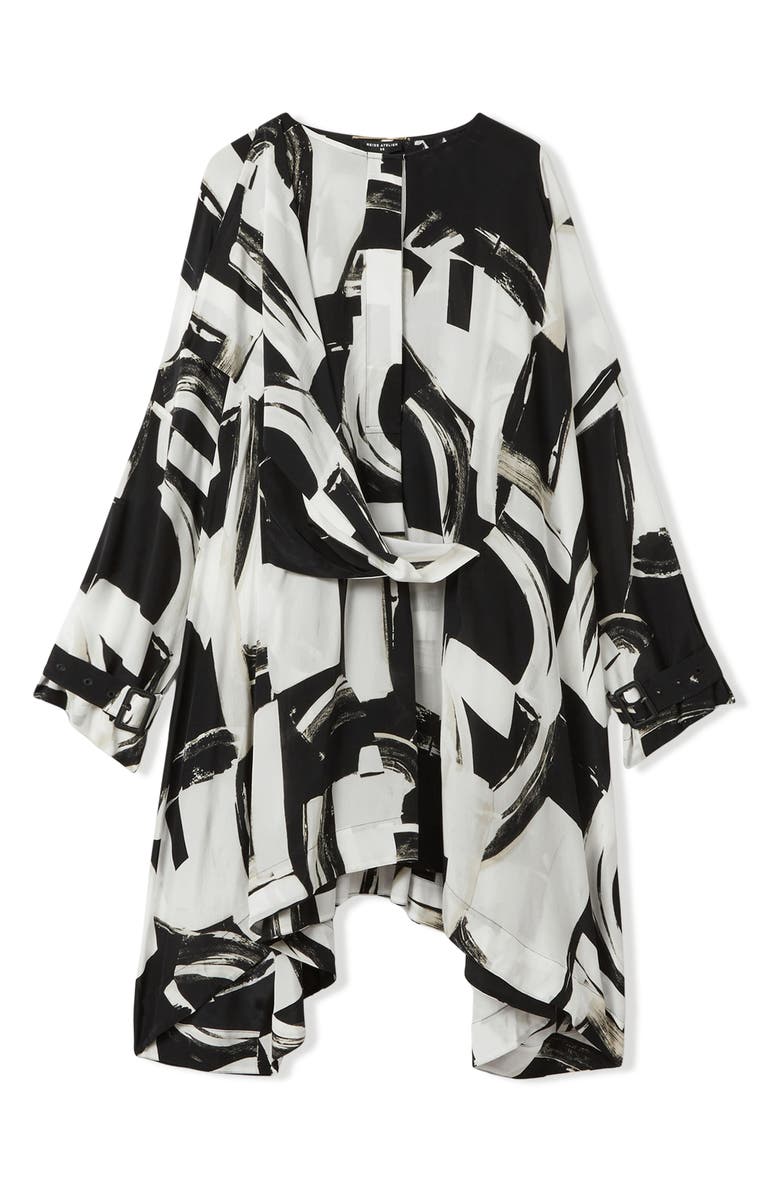 Reiss Lara Long Sleeve Button Front High-Low Dress, Alternate, color, White/ Black