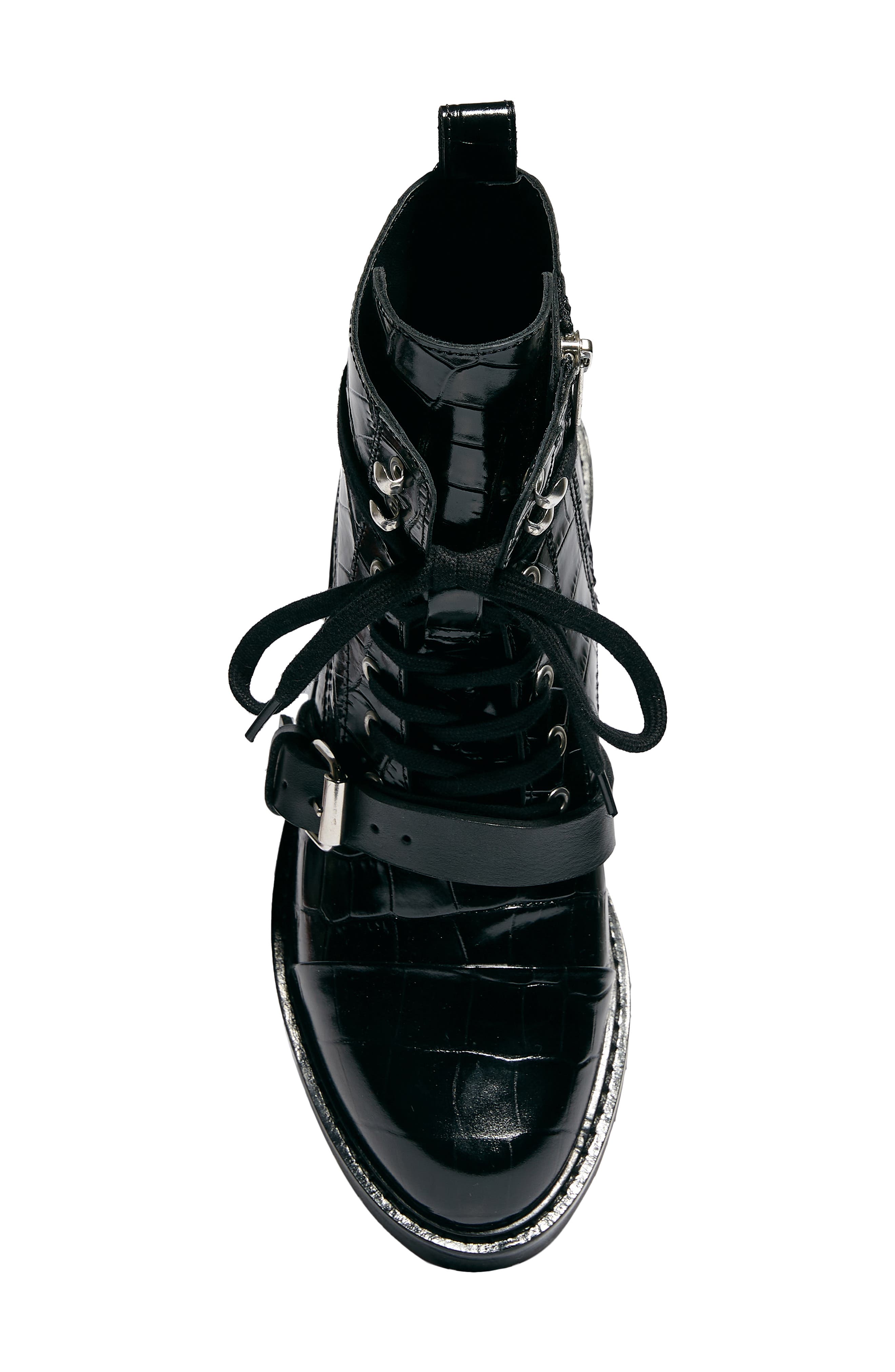 Donita Combat Boot, Alternate, color, BLACK CROC LEATHER
