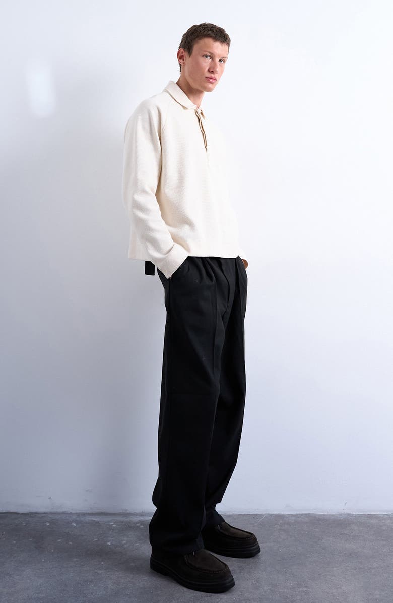 Topman Textured Raglan Long Sleeve Polo, Alternate, color, Ecru