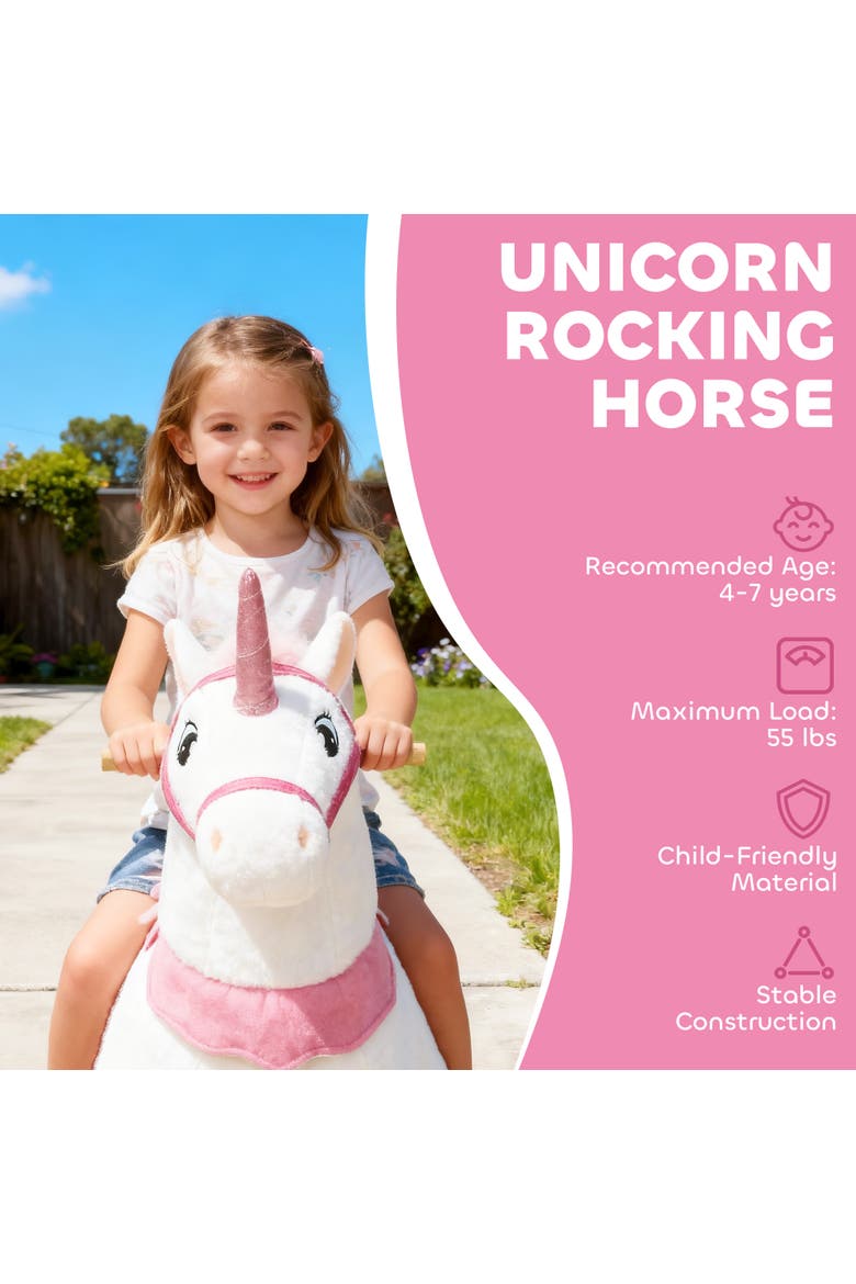 Ride on Unicorn Toy for Kids Plush Baby Rocking Horse Mechanical Walking Animal with Wheels No Batteries Required, Alternate, color, White