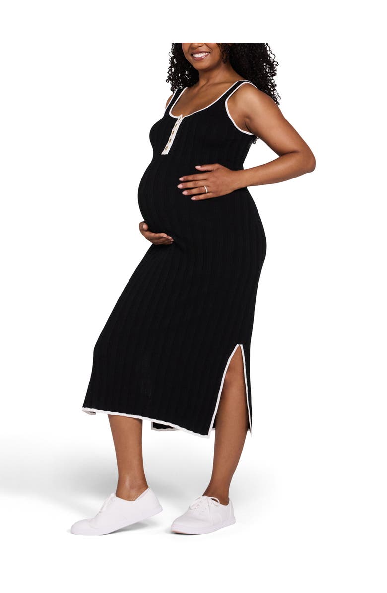 MOTHERHOOD MATERNITY Sleeveless Nursing Henley Midi Dress, Alternate, color, Black & White