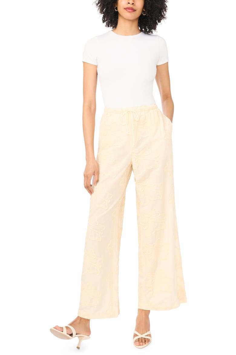 Embroidered Tie Waist Wide Leg Pants, Alternate, color, SAND DRIFT