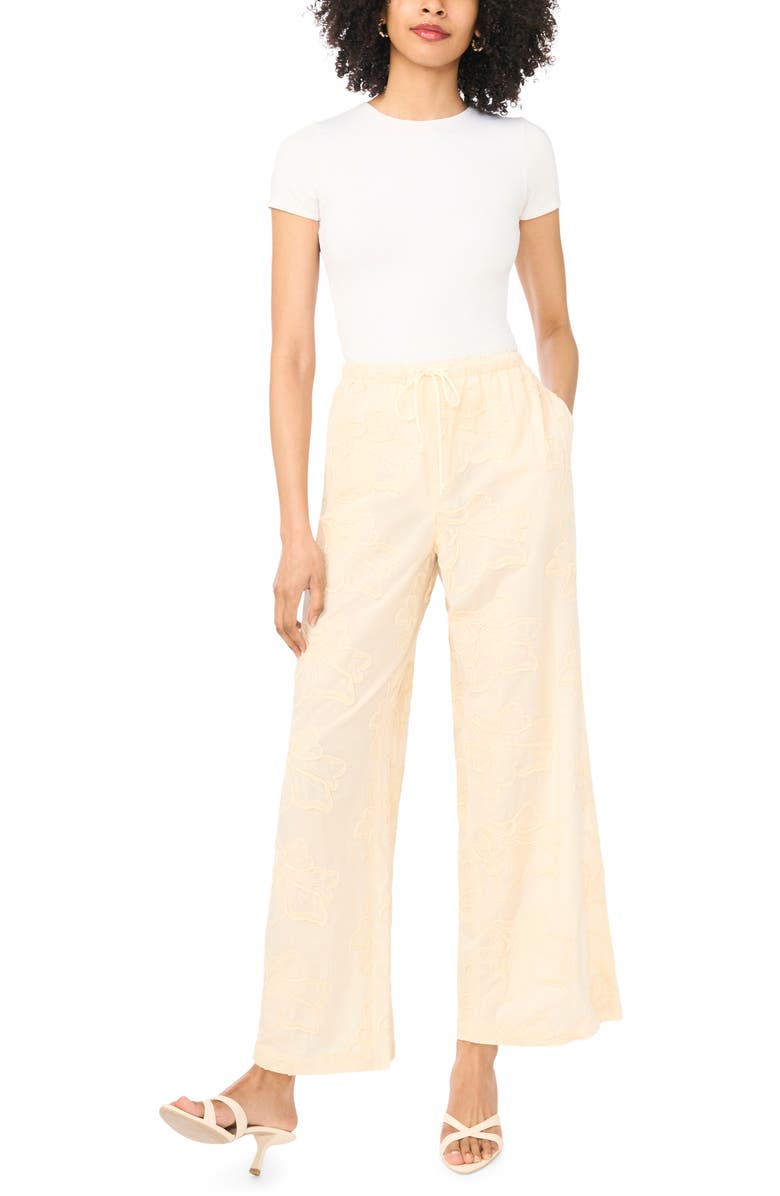 Vince Camuto Embroidered Tie Waist Wide Leg Pants, Alternate, color, Sand Drift