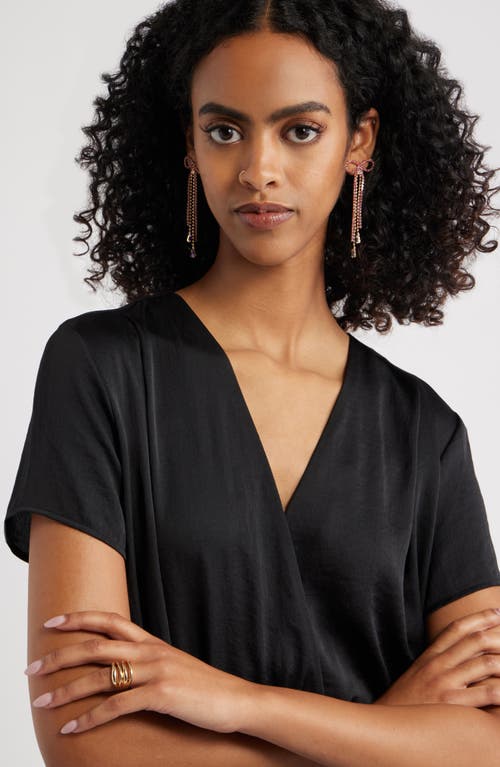 Open Edit Stone Crystal Bow Drop Earrings