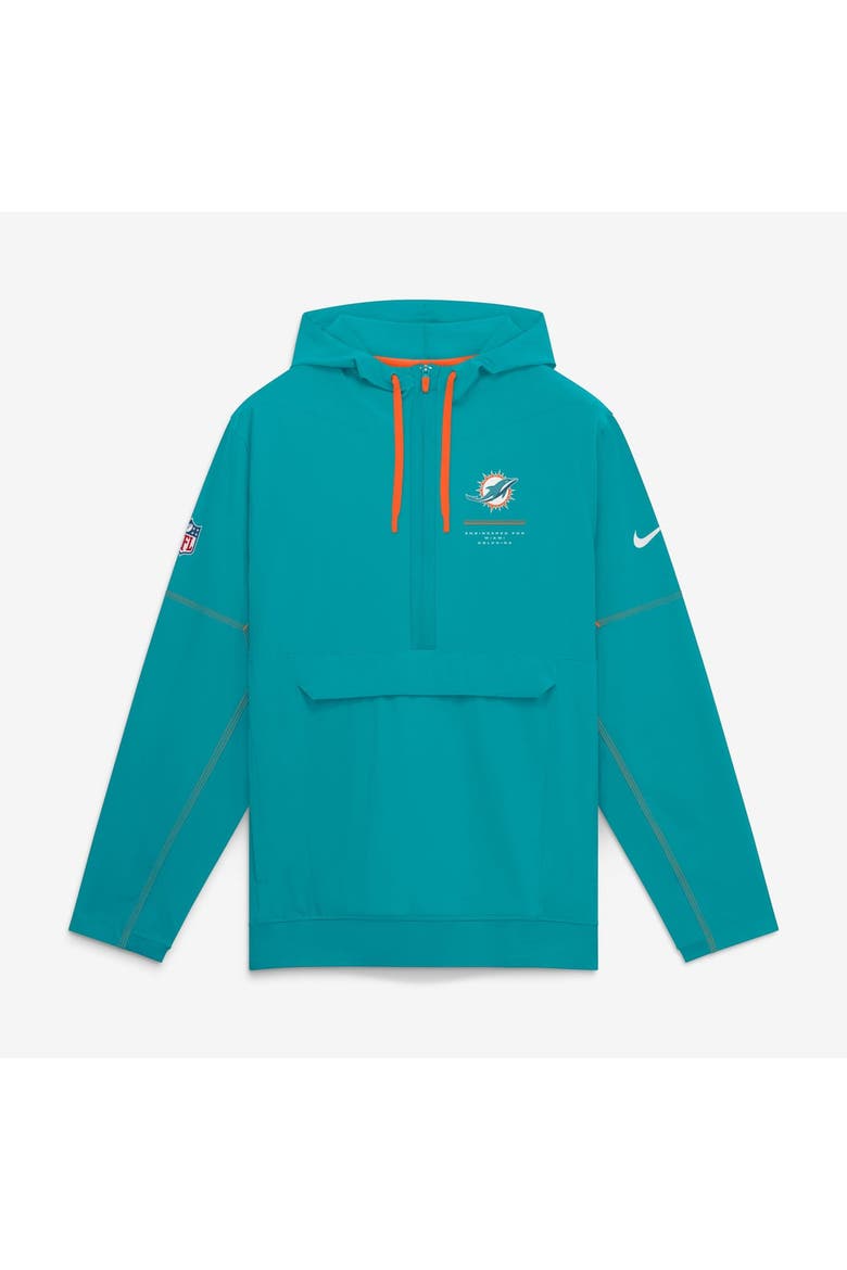 Men's Nike Aqua Miami Dolphins Sideline Logo Glory Anorak Half-Zip Hooded Jacket, Main, color, Aqua