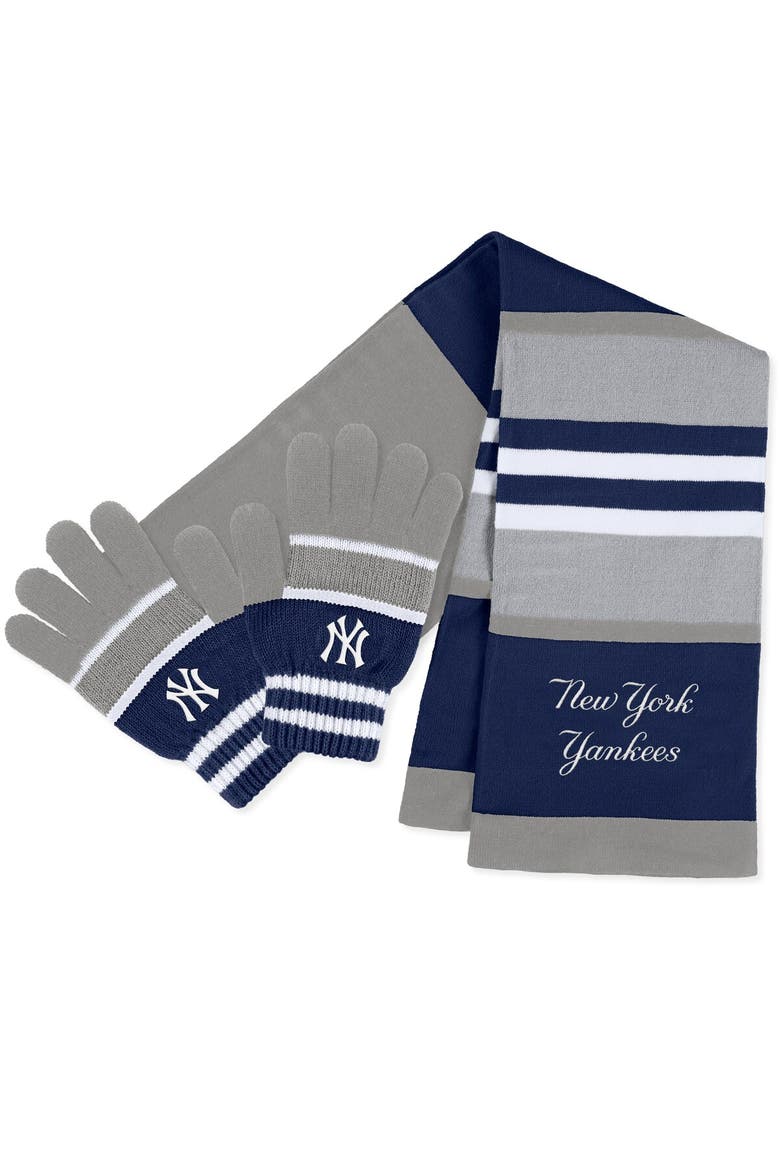 Women's WEAR by Erin Andrews New York Yankees Stripe Glove & Scarf Set, Main, color, Blue