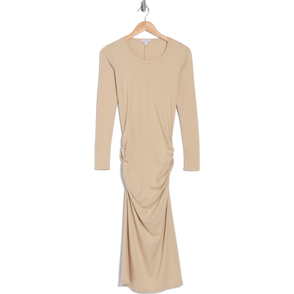 JAMES PERSE JAMES PERSE LONG SLEEVE RUCHED MIDI DRESS