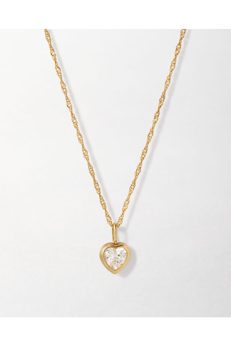 Solid Gold Heart White Sapphire Necklace, Main, color, Metallic Gold