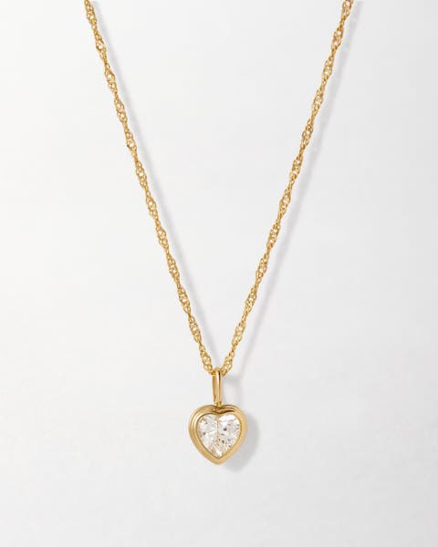 Solid Gold Heart White Sapphire Necklace