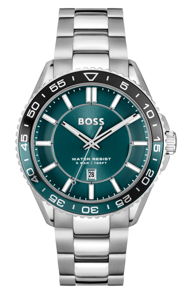 BOSS Runner Bracelet Watch, 44mm, Main, color, Silver/ Green