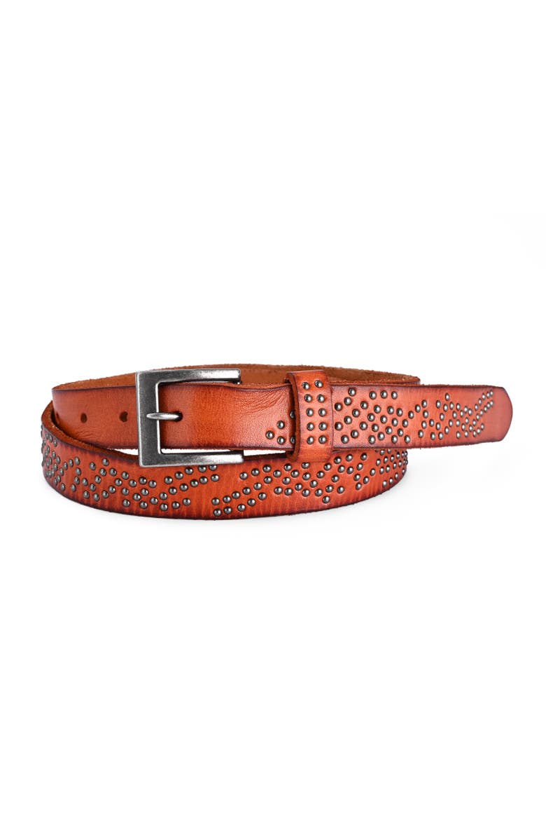 Stardust Genuine Leather Studded Vintage Finish Belt, Main, color, Camel