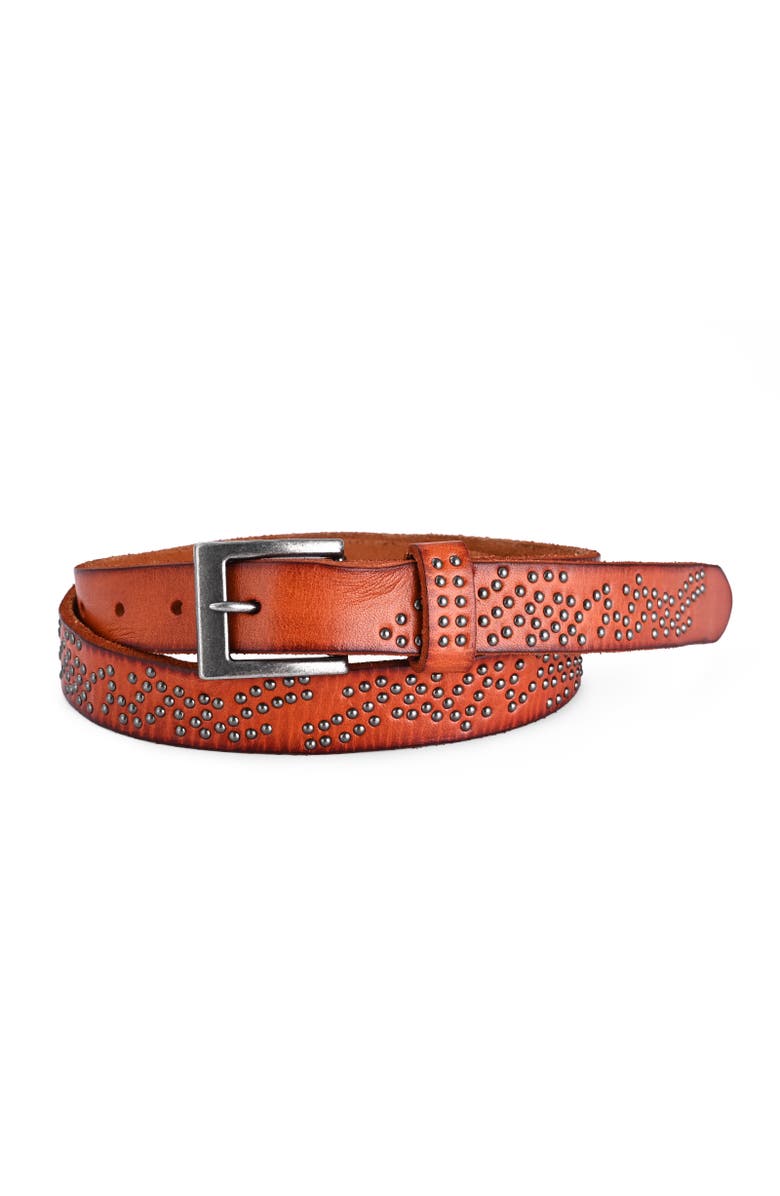 OLD TREND Stardust Genuine Leather Studded Vintage Finish Belt, Main, color, Camel