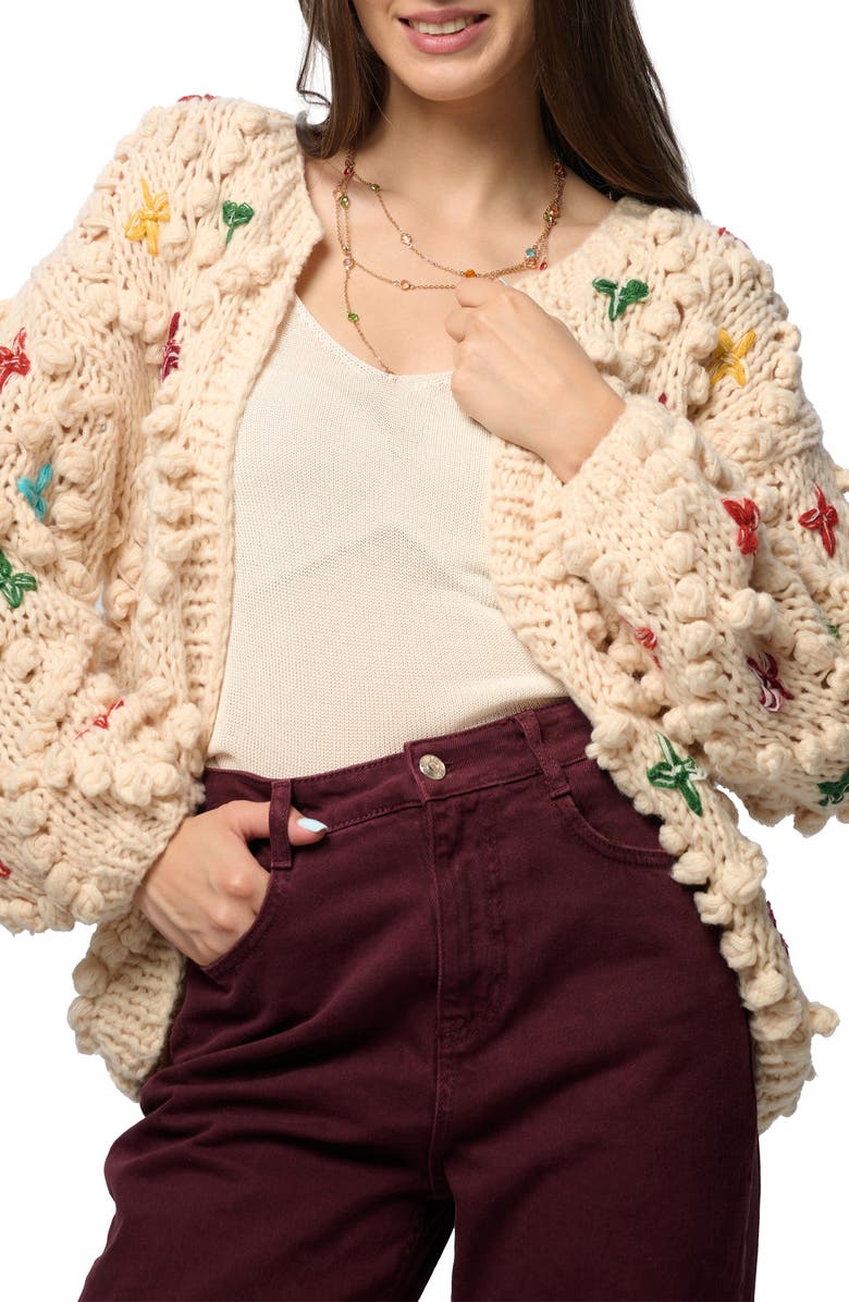 SAACHI Aria Popcorn Knit Cardigan, Main, color, Ivory