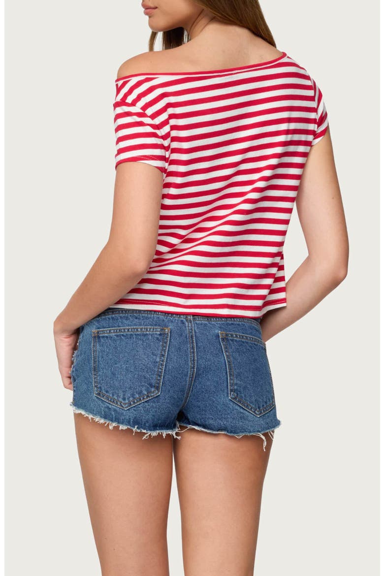 Aretha Stripe Off the Shoulder Stretch Cotton Top, Alternate, color, RED